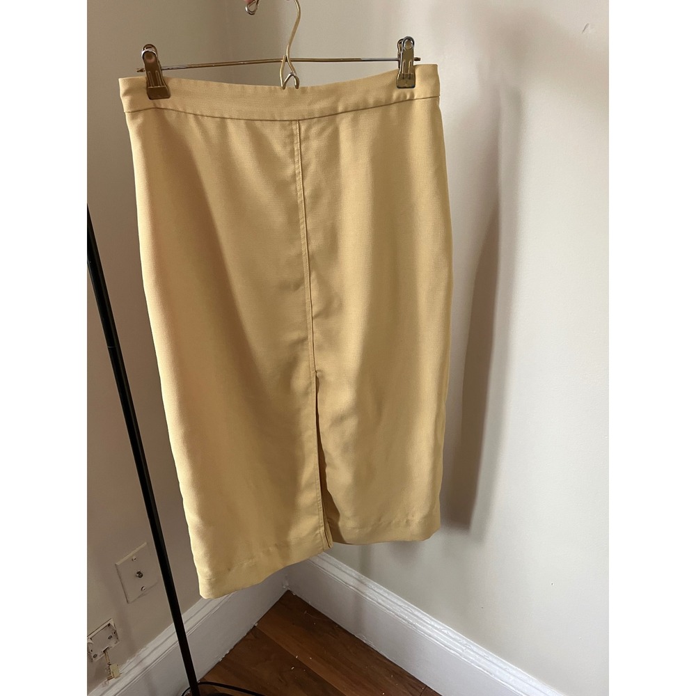 All Row Yellow Textured Pencil Skirt Midi Back Vent Office Casual spring M